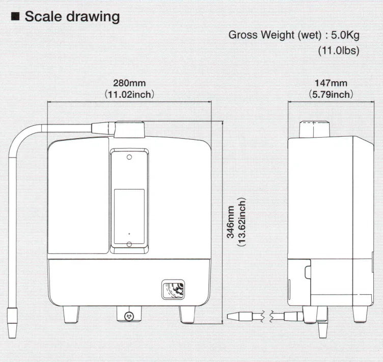 Dimensions of the Kangen LeveLuk K8 Water Ioniser